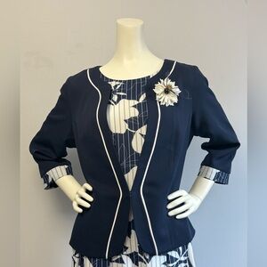 Navy and White Floral Dress with Jacket
